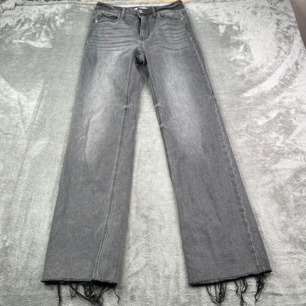 Francesca's Harper Heritage High Rise Wide Leg Jean Women 25 Grey Raw Hem Frayed